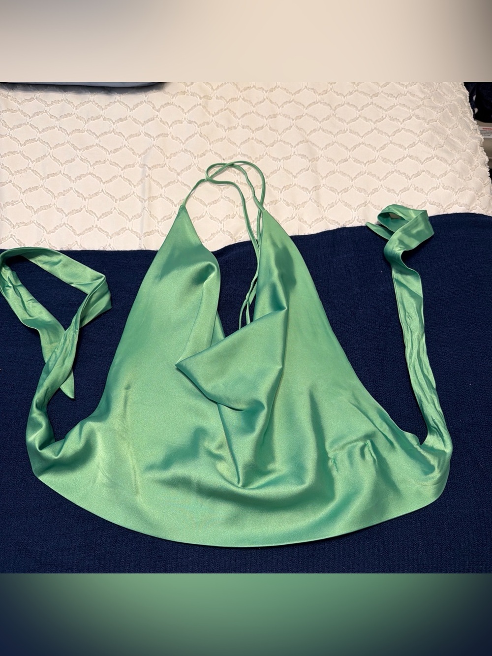 vestique Satin Halter Crop Top in Bright Green